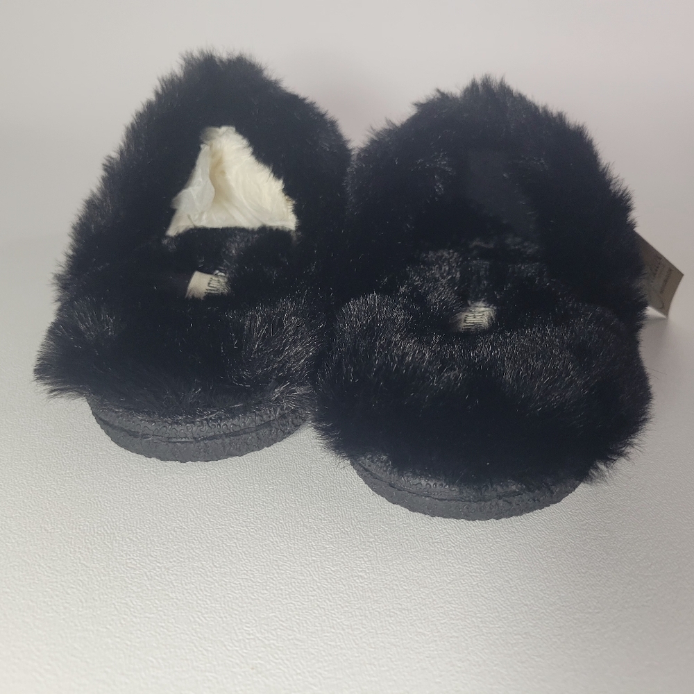 Warm Soft Faux Fur Lined & Trimmed Black Slippers Size 7 - Picture 6 of 12